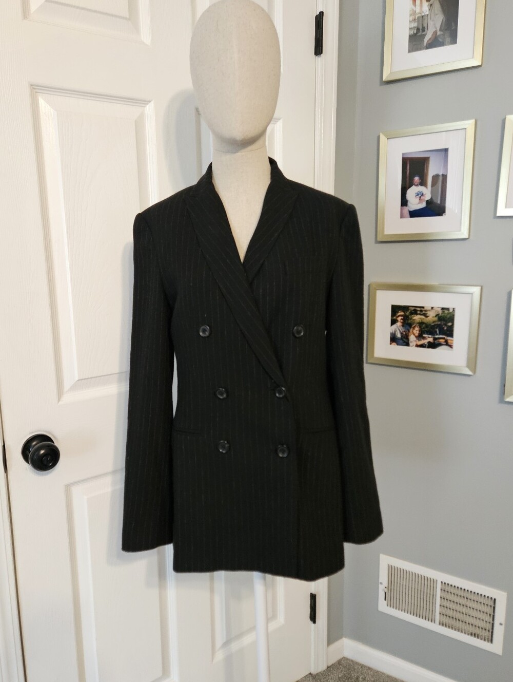 Zara Black Pinstripe Double-Breasted Blazer